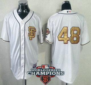 Cheap San Francisco Giants 48 Pablo Sandoval Cream Gold Number 2012 World Series Champions Patch MLB Jersey For Sale