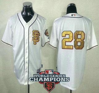 Cheap San Francisco Giants 28 Buster Posey Cream Gold Number 2012 World Series Champions Patch MLB Jersey For Sale