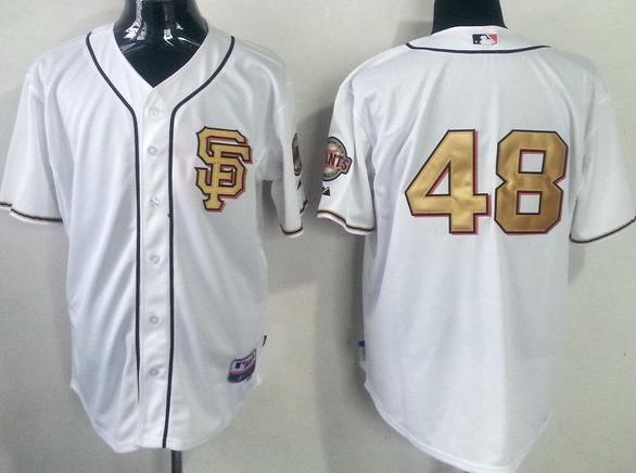 San Francisco Giants 48 Pablo Sandoval Cream Baseball MLB Jerseys Gold Number SF Style