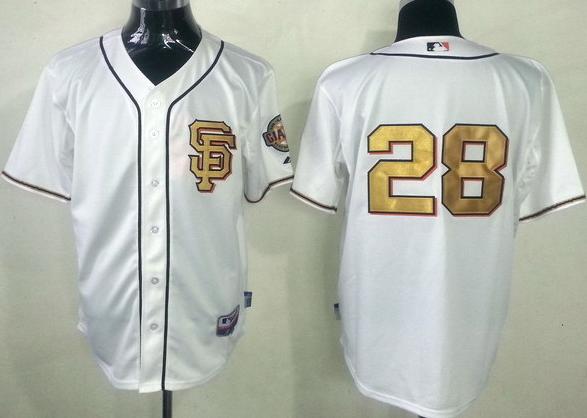 Cheap San Francisco Giants 28 Buster Posey Cream Baseball MLB Jerseys Gold Number SF Style For Sale