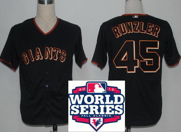 Cheap San Francisco Giants 45 Dan Runzler Black Cool Base MLB Jersey W 2012 World Series Patch For Sale