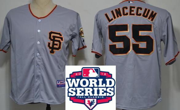 Cheap San Francisco Giants 55 Tim Lincecum Grey Cool Base MLB Jersey W 2012 World Series Patch SF Style For Sale