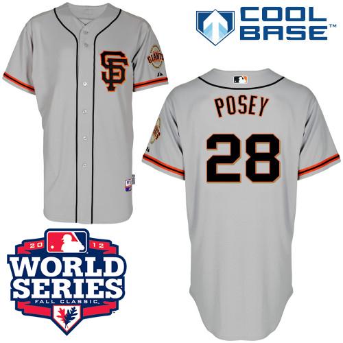 Cheap San Francisco Giants 28 Buster Posey Grey Cool Base MLB Jersey W 2012 World Series Patch SF Style For Sale
