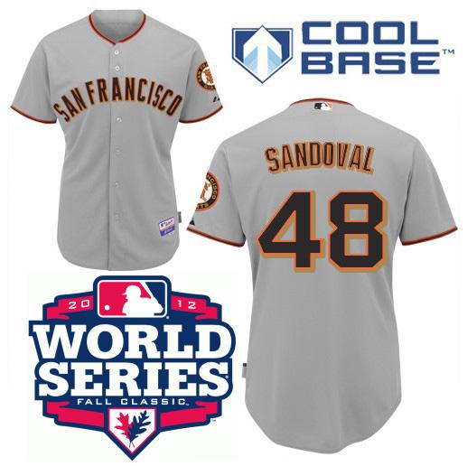 Cheap San Francisco Giants 48 Pablo Sandoval Grey Cool Base MLB Jersey W 2012 World Series Patch For Sale