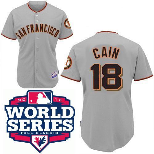Cheap San Francisco Giants 18 Matt Cain Road Grey Cool Base MLB Jersey W 2012 World Series Patch For Sale