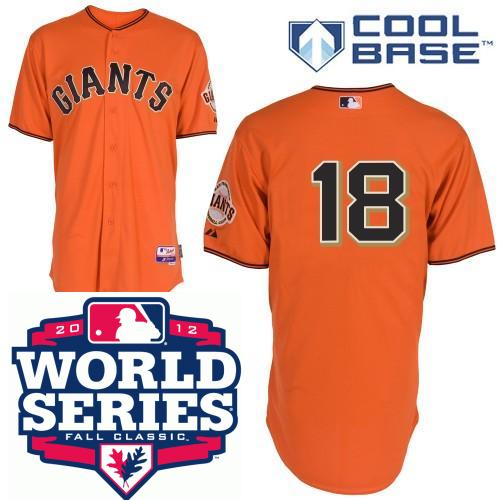 Cheap San Francisco Giants 18 Matt Cain Orange Cool Base MLB Jersey W 2012 World Series Patch For Sale