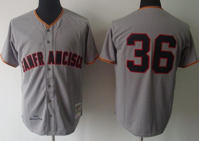 San Francisco Giants 36 Gaylord Perry 1962 M&N Grey Jersey