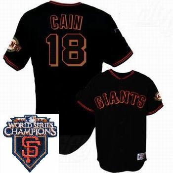 Cheap 2010 World Series Champions San Francisco Giants 18 Cain Black Jersey For Sale