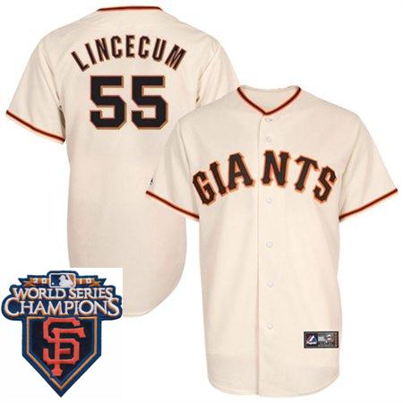 Cheap 2010 World Series Champions San Francisco Giants 55 Lincecum Cream Jersey For Sale