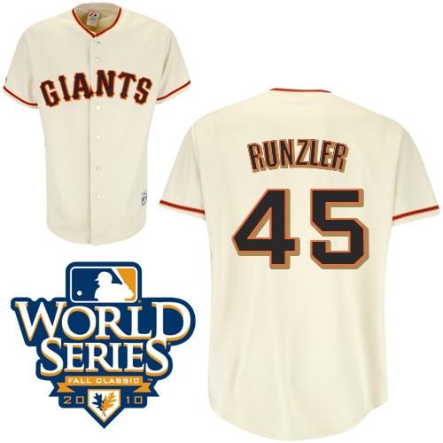 Cheap 2010 World Series San Francisco Giants 45 Runzler Cream Jerseys For Sale