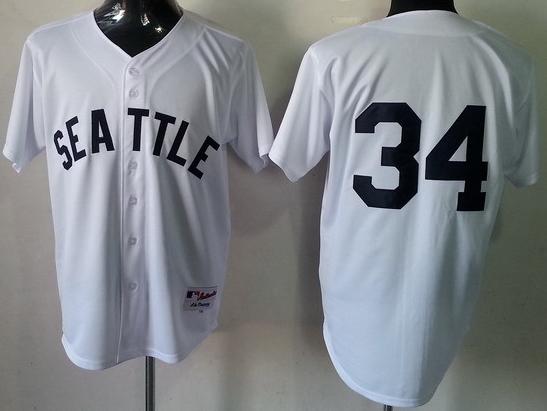 Seattle Mariners 34 Felix Hernandez White Throwback M&N MLB Jerseys