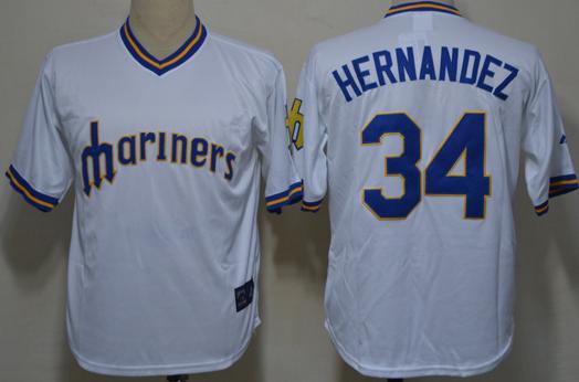 Cheap Seattle Mariners 34 Felix Hernandez White Throwback M&N MLB Jerseys For Sale