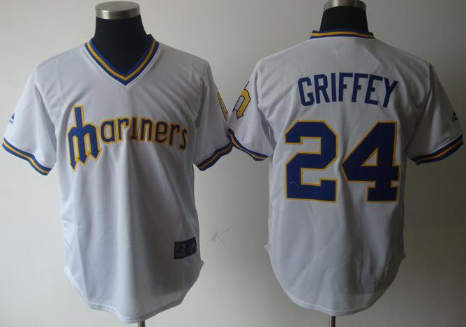 Seattle Mariners 24 Ken Griffey White MLB Jerseys