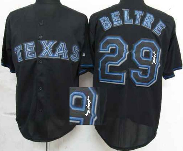 Cheap Texas Rangers 29 Adrian Beltre Black Fashion Sined MLB Baseball Jersey For Sale