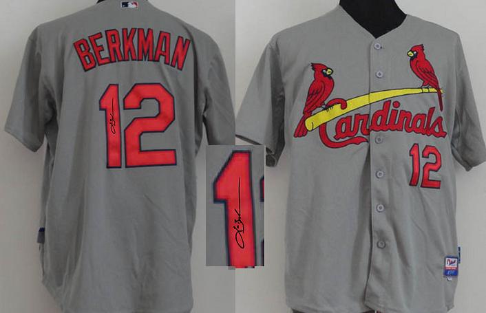 Cheap St. Louis Cardinals 12 Lance Berkman Grey Sined MLB Baseball Jersey For Sale