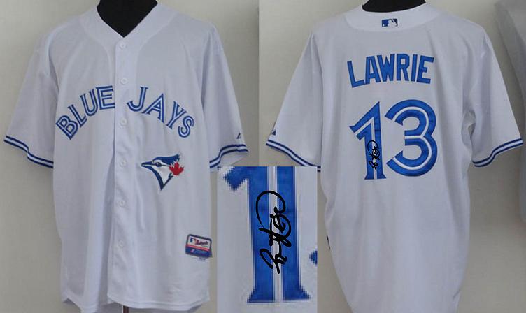 Cheap Toronto Blue Jays 13 Brett Lawrie White Sined MLB Baseball Jersey For Sale