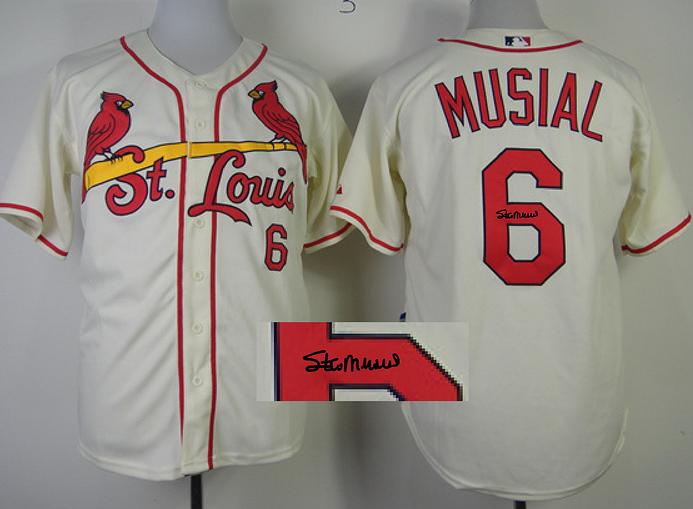 Cheap St. Louis Cardinals 6 Stan Musial Cream Sined MLB Baseball Jersey For Sale