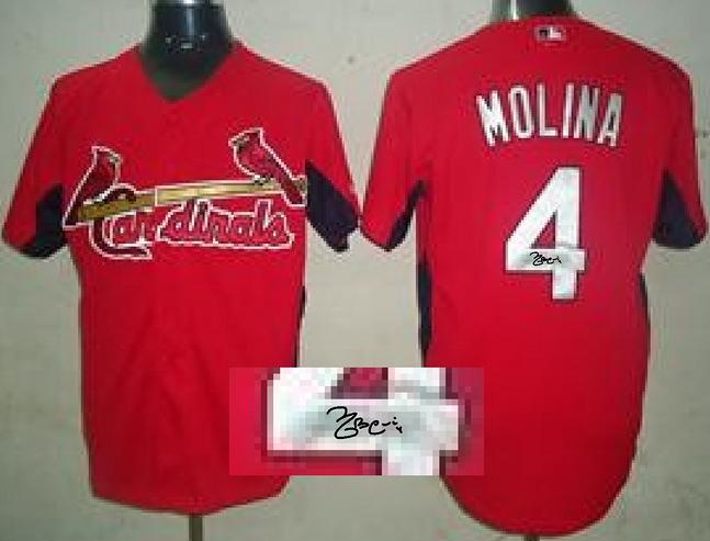 Cheap St. Louis Cardinals 4 Yadier Molina Red Sined MLB Baseball Jersey For Sale