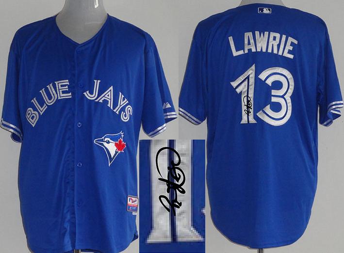 Cheap Toronto Blue Jays 13 Brett Lawrie Blue Sined MLB Baseball Jersey For Sale