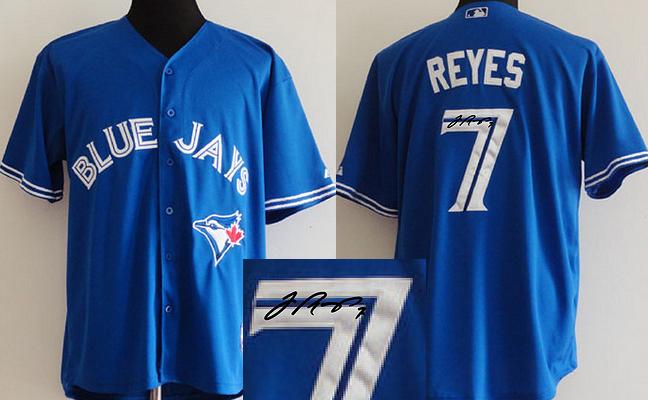 Cheap Toronto Blue Jays #7 Jose Reyes Blue Sined MLB Baseball Jersey For Sale