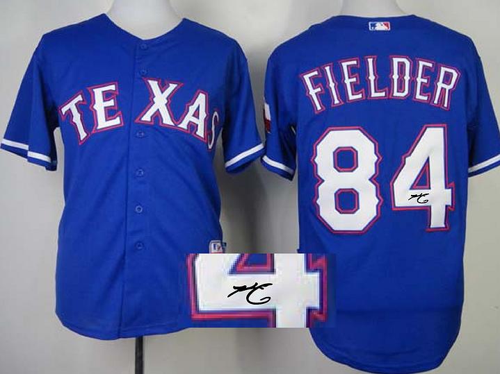 Cheap Texas Rangers 84 Prince Fielder Blue Sined MLB Baseball Jersey For Sale
