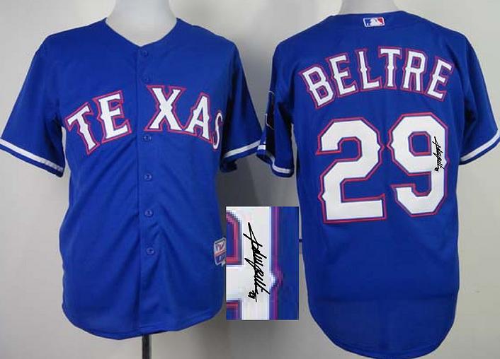 Cheap Texas Rangers 29 Adrian Beltre Blue Sined MLB Baseball Jersey For Sale