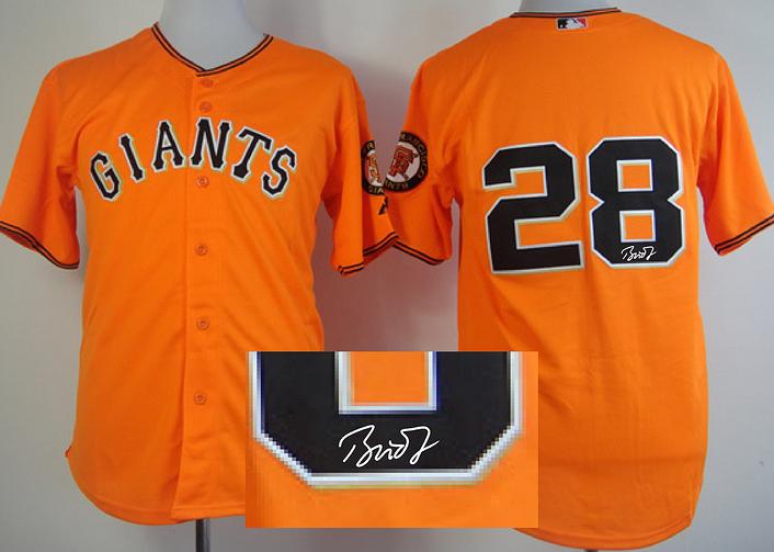 Cheap San Francisco Giants 28 Buster Posey Orange Sined MLB Baseball Jersey For Sale
