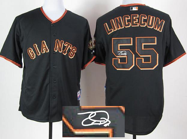 Cheap San Francisco Giants 55 Tim Lincecum Black Sined MLB Baseball Jersey For Sale