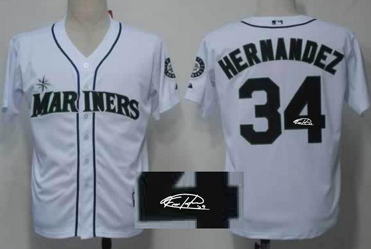 Cheap Seattle Mariners 34 Felix Hernandez White Sined MLB Baseball Jersey For Sale