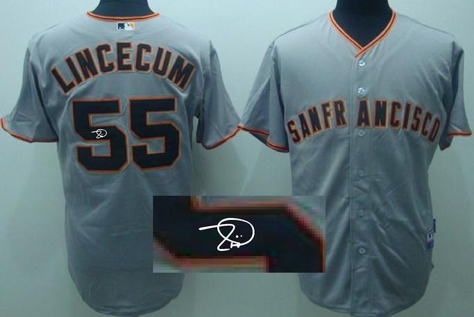 Cheap San Francisco Giants 55 Tim Lincecum Grey Sined MLB Baseball Jersey For Sale