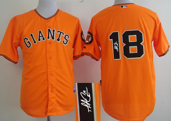 Cheap San Francisco Giants #18 Matt Cain Orange Sined MLB Baseball Jersey For Sale