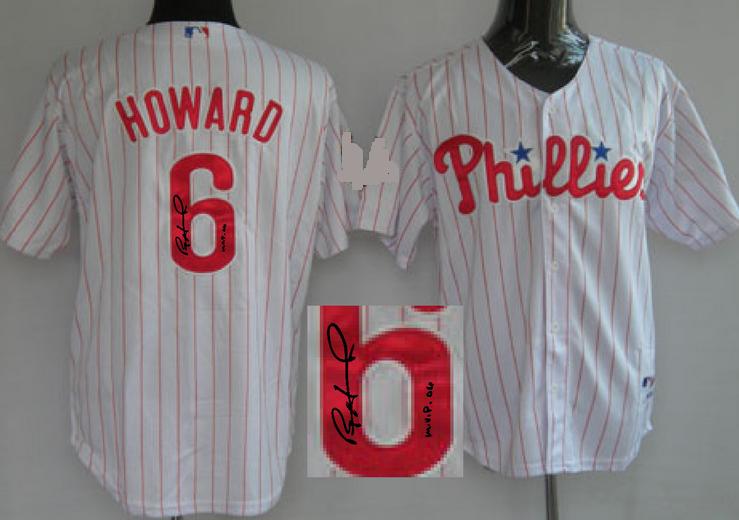 Cheap Philadelphia Phillies 6 Ryan Howard White Sined MLB Baseball Jersey For Sale