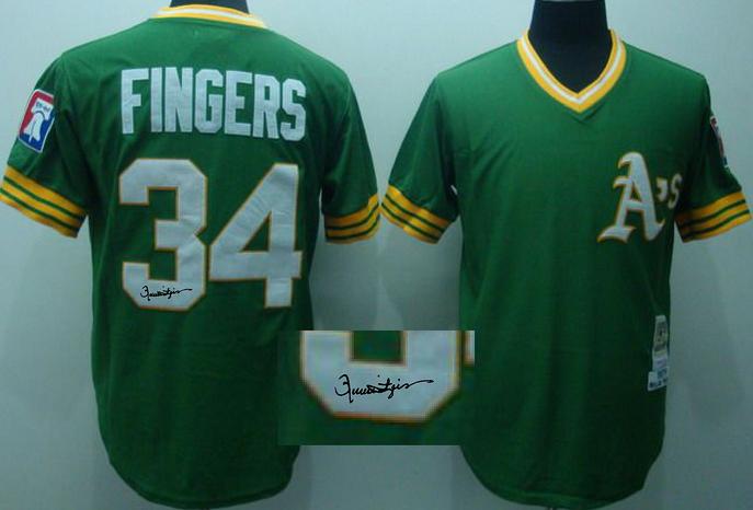 Cheap Oakland Athletics 34 Rollie Fingers Green Sined MLB Baseball Jersey For Sale