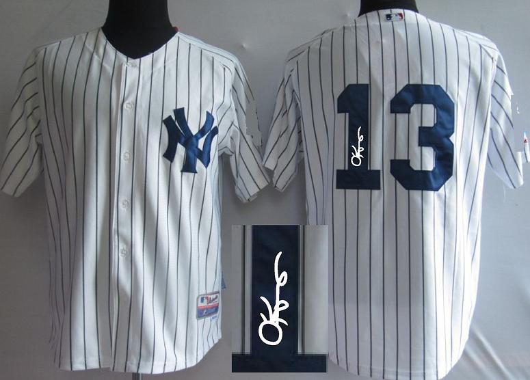 Cheap New York Yankees 13 Alex Rodriguez White Sined MLB Baseball Jersey For Sale