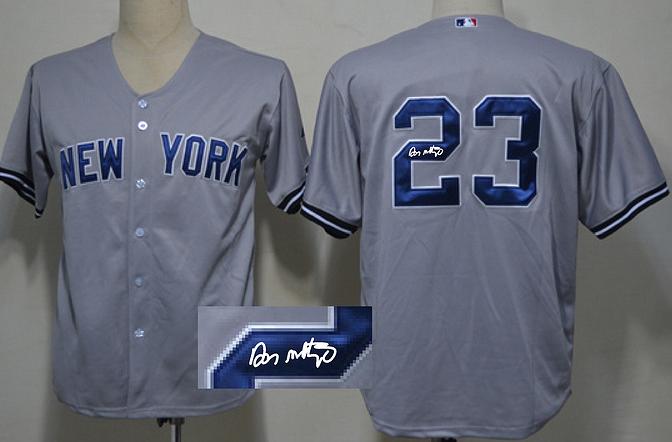Cheap New York Yankees 23 Don Mattingly Grey Sined MLB Baseball Jersey For Sale
