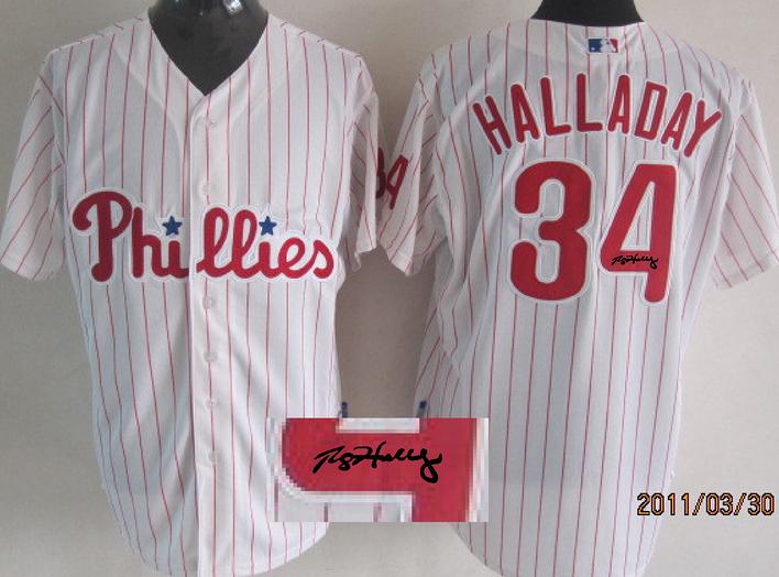 Cheap Philadephia Phillis 34 Halladay White Sined MLB Baseball Jersey For Sale
