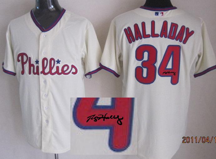 Cheap Philadephia Phillis 34 Halladay Cream Sined MLB Baseball Jersey For Sale