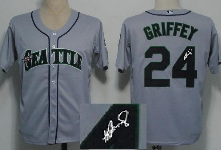 Cheap Seattle Mariners 24 Ken Griffey Grey Sined MLB Baseball Jersey For Sale
