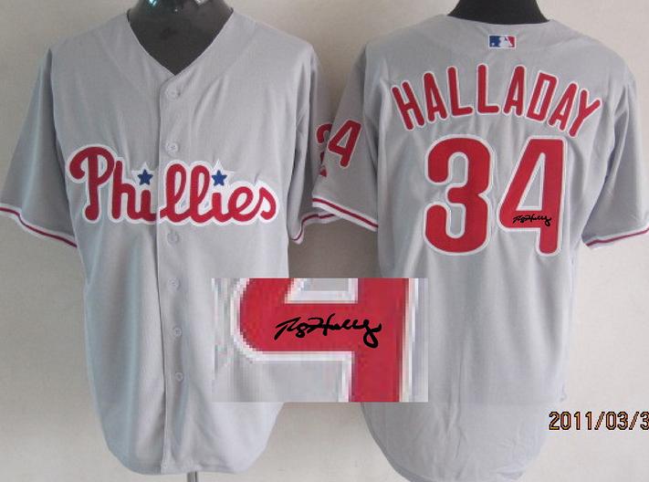 Cheap Philadephia Phillis 34 Halladay Grey Sined MLB Baseball Jersey For Sale