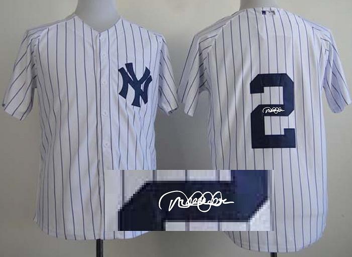 Cheap New York Yankees 2 Derek Jeter White Sined MLB Baseball Jersey For Sale