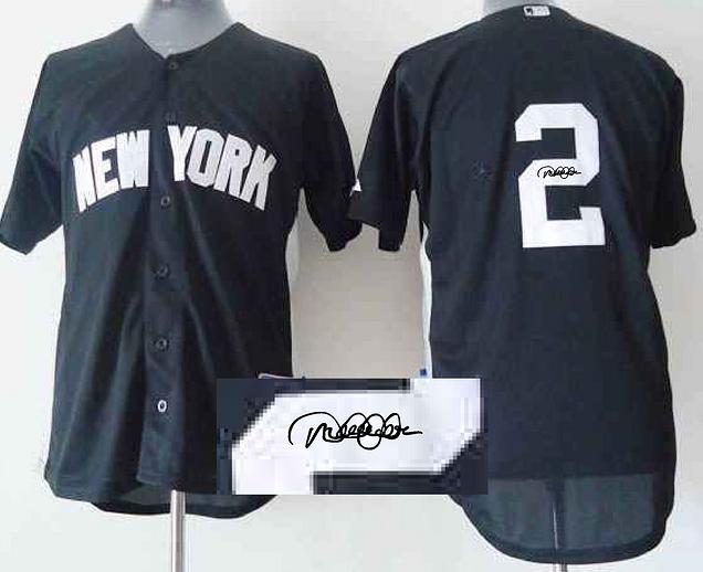 Cheap New York Yankees 2 Derek Jeter Blue Sined MLB Baseball Jersey For Sale
