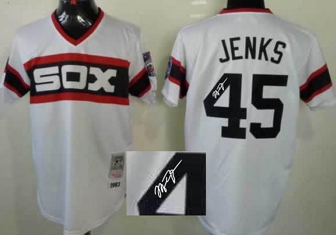 Cheap Chicago White Sox 45 Bobby Jenks White Throwback M&N Sined MLB Baseball Jersey For Sale