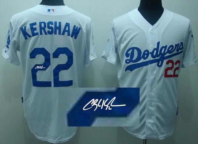 Cheap Los Angeles Dodgers 22 Clayton Kershaw Grey White Sined MLB Baseball Jersey For Sale
