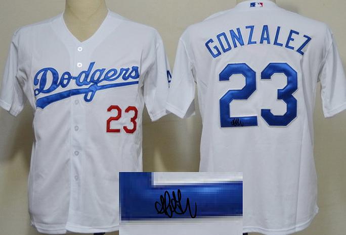 Cheap Los Angeles Dodgers 23 Adrian Gonzalez White Sined MLB Baseball Jersey For Sale