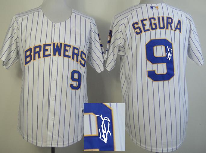 Cheap Milwaukee Brewers 9 Jean Segura White Strip Sined MLB Baseball Jersey For Sale