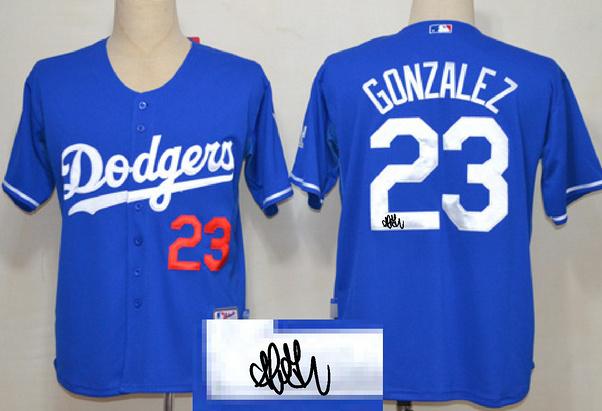 Cheap Los Angeles Dodgers 23 Adrian Gonzalez Blue Sined MLB Baseball Jersey For Sale
