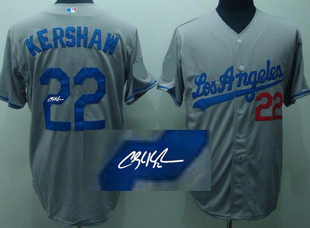 Cheap Los Angeles Dodgers 22 Clayton Kershaw Grey Sined MLB Baseball Jersey For Sale