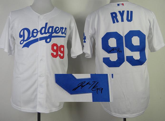 Cheap Los Angeles Dodgers 99 Hyun Jin Ryu White Sined MLB Baseball Jersey For Sale
