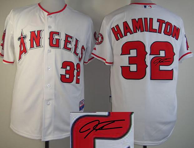 Cheap Los Angeles Angels 32 Josh Hamilton White Sined MLB Baseball Jersey For Sale