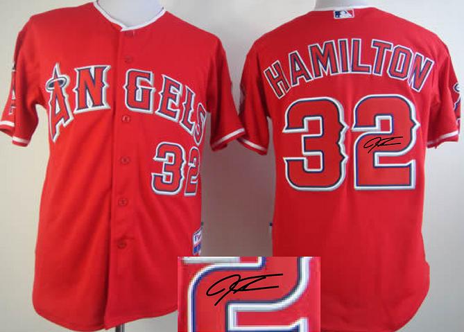 Cheap Los Angeles Angels 32 Josh Hamilton Red Sined MLB Baseball Jersey For Sale